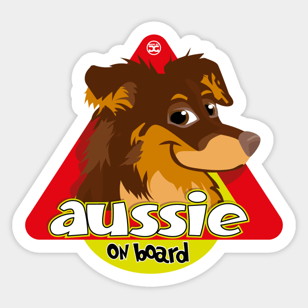 Aussie on Board - Brown and Tan Sticker by DoggyGraphics